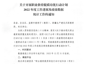 关于开展职业教育提质培优行动计划2022年度工作进展及绩效数据统计工作的通知（教职成司函〔2022〕25号）